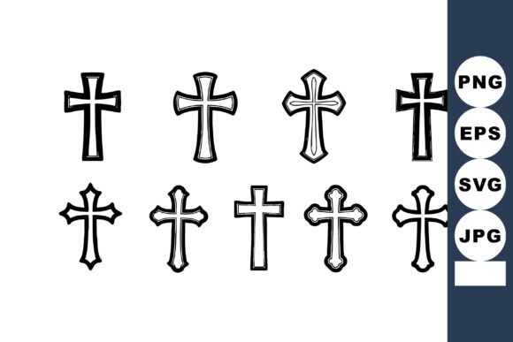 Black Hand-drawn Christian Crosse Set