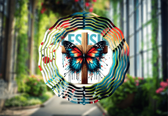 Butterfly Jesus Cross Wind Spinner PNG Print Templates