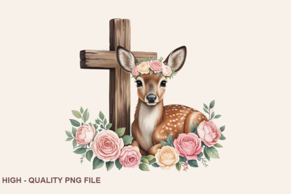 Christian Floral Deer Clipart PNG — Illustrations