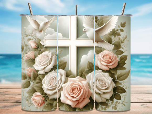 Doves Roses Christian Cross Tumbler Wraps