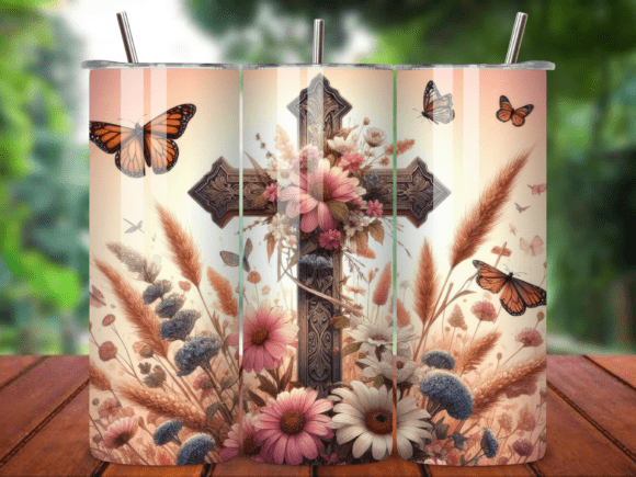 Floral Christian Cross 20oz Tumbler V.10