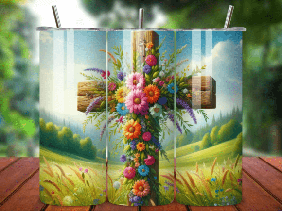 Floral Christian Cross Tumbler Wraps