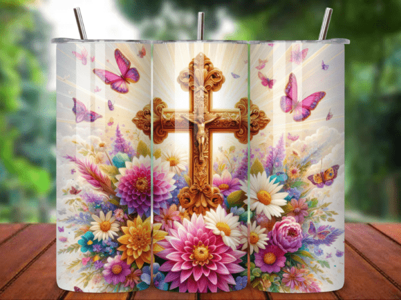 Floral Christian Cross Tumbler Wraps V.9