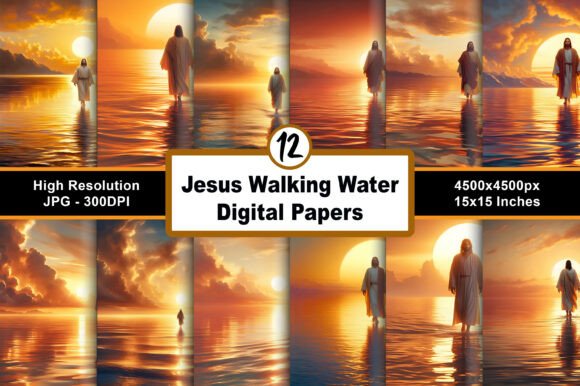 Jesus Walking Water Digital Papers JPG Backgrounds