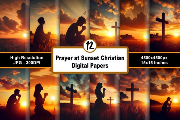 Prayer at Sunset Christian Digital Paper Backgrounds